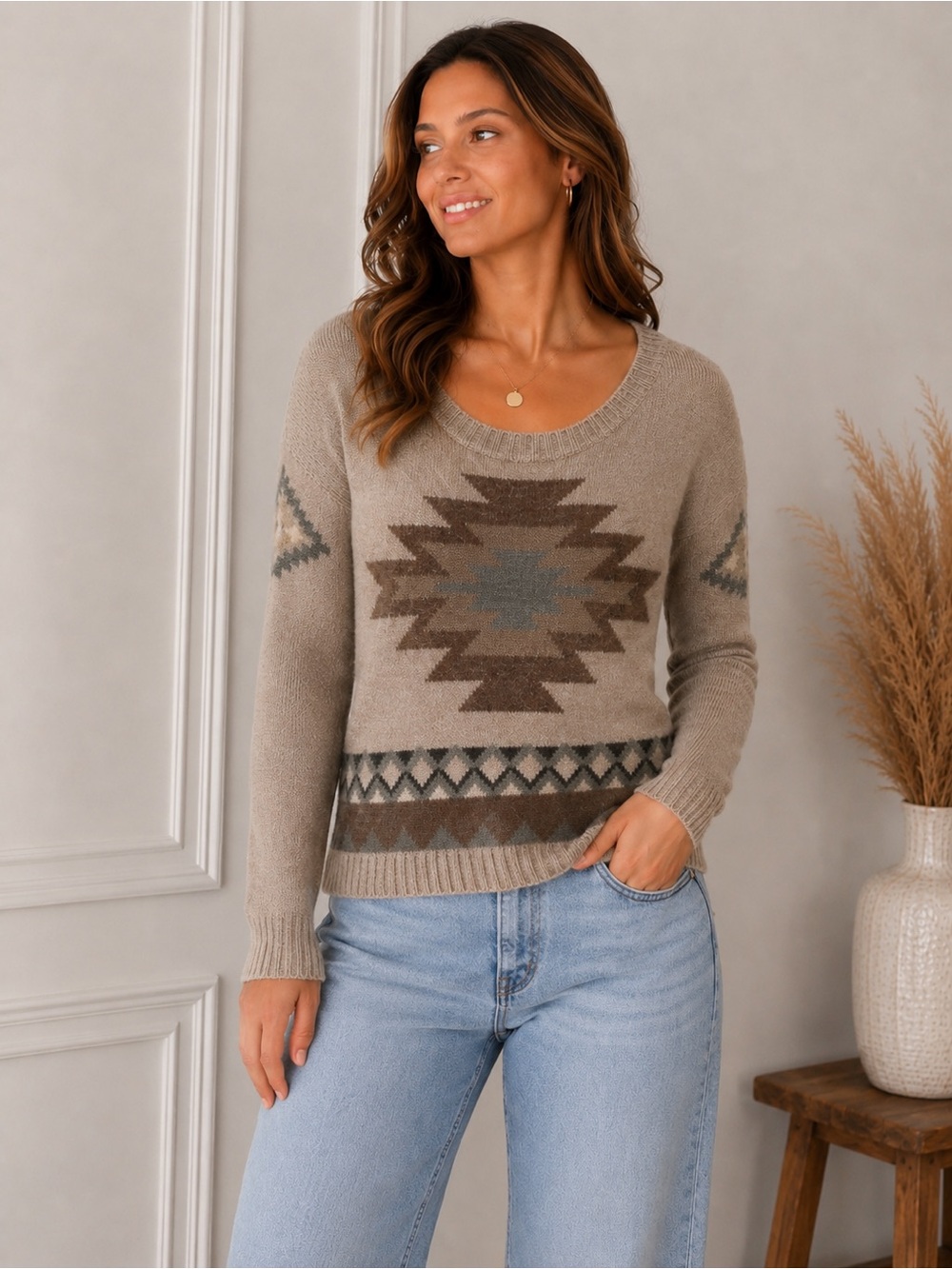American Eagle Southwestern Knit Sweater | Soft Neutral Boho Pullover